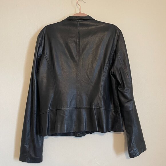 Tahari | Black Lamb Leather Ruffled Leather Jacket XL - Picture 5 of 7